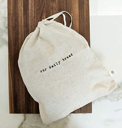 Montecito Home Our Daily Bread Set of 2 Natural Linen Bread Bags (15x12), Reusable Drawstring Bags, Perfect for Bakers, House Warming