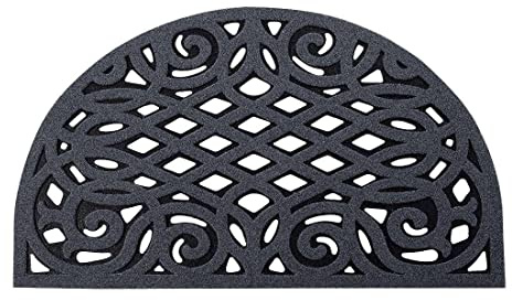 Nicoman Zerbino ecologico, antiscivolo, resistente, in gomma, per esterni, ingresso, giardino, garage, anti-affaticamento, drenaggio, (grigio, mezzaluna, 75 x 44 cm)