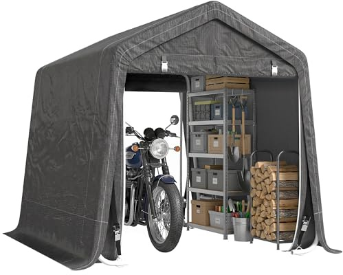Outsunny 9 x 7.5 ft Outdoor Garden Storage Shed, Waterproof Bike Tent with Double Roll-up Zipper Door, Metal Frame, Portable Shed Shelter Carport for Motorcycle Garden Tools, Dark Grey