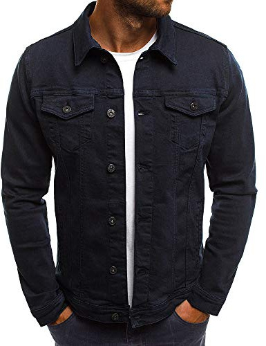 JJPAR Veste en Jean Homme sans Capuche Longue Blouson Jean Militaire Multi-Poches Col Revers Slim Décontractée Vintage Pas Cher Sweat Moto Printemps Eté Marine L
