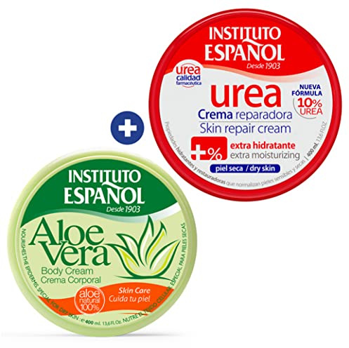 Instituto Español Aloe Vera Creme, Urea Feuchtigkeitscreme Körpercreme für Hände, Füße, Feuchtigkeitsspendende für Trockene Haut, Gesichtscreme für den Täglichen Gebrauch, Set 800ml