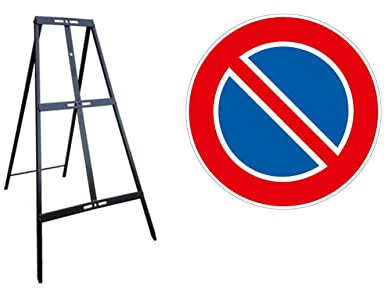 CARTELLO IN LAMIERA SCATOLATA DISCO diametro 60 cm - divieto di sosta - SEGNALE CATARIFRAGENTE CON CAVALLETTO (CARTELLO)