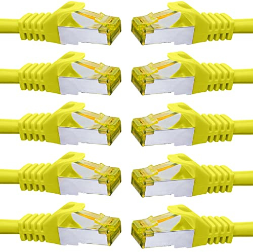 BIGtec LAN Kabel 10 Stück 0,5m Netzwerkkabel CAT7 Ethernet Internet Patchkabel CAT.7 gelb Gigabit doppelt geschirmt Netzwerke Router Switch 2 x Stecker RJ45 kompatibel zu CAT.5 CAT.6 CAT.6a CAT.8