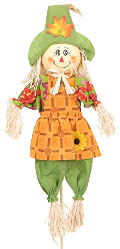 Yardwe Herbst Thanksgiving Ernte Vogelscheuche: Herbst Vogelscheuchen 70Cm Hoch Stehende Vogelscheuche Figuren Gartenpfahl für Thanksgiving Party im Freien Gartendeko (Mädchen)