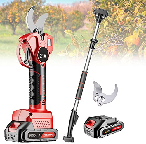 Tijera Eléctrica inalámbricas con Pértiga de extensión 2.1m,Tijeras de Podar Bateria Profesional LCD,podadora Recortadora de Ramas de árboles,Apto para 35MM (Color : 2 Battery, Size : 2 Blade)