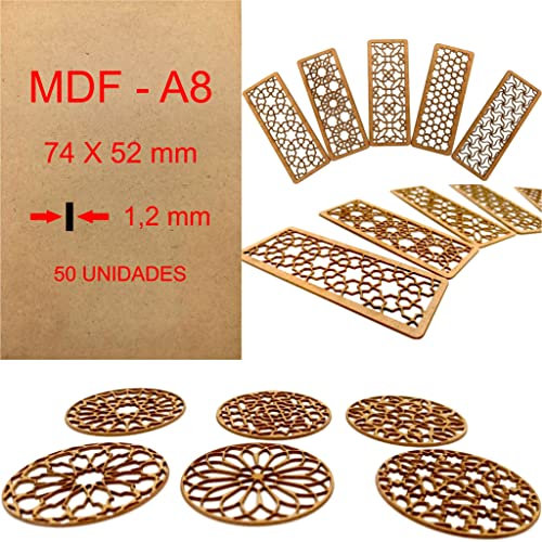 MDF Tablero Madera A8 | 74 x 52 x 1.2 mm Corte por Laser 10 w, 20 w, 30 w, 40 w CNC Router, Modelado, Calado, Bricolaje, Manualidades, Acabado Pulido, Alta Densidad. Madera Calidad (50)