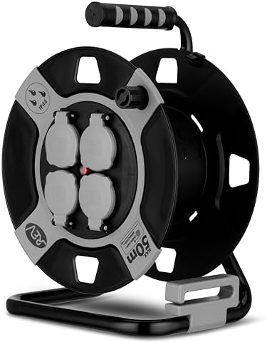 REV Kabeltrommel OHNE KABEL, IP44, Outdoor, 4 Steckdosen, kabellos, grau