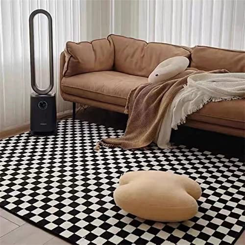Tappeti Design Teppich rutschfest waschbarer 100 X 200 cm Einfaches Schwarz-Weiß-Mosaik für Balkon Terrasse Wintergarten, Küche Esszimmer 100 * 200cm