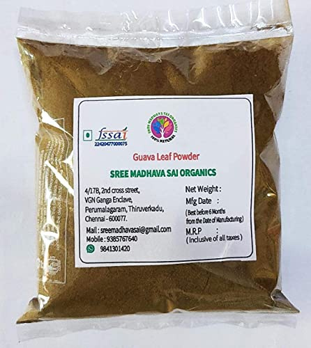 QURA SREE MADHAVA SAI Organics - Hoja de guayaba en polvo, 100 g, hoja seca pura, método tradicional 100% natural, sin conservantes