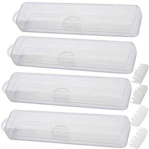 Fortunemee 4 pcs Travel Size Tongue Scraper Case Holder, Portable Clear Tongue Cleaner Container, Plastic Transparent Toothbrush Carrying Box for Tongue Scraper, Toothbrush, Small Drinking Straw