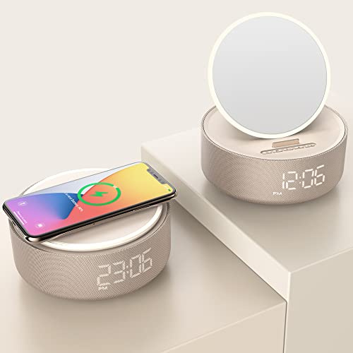 COLSUR Bluetooth Speaker, Wireless Charging with Collapsible Mirror Lights, Night Light, Phone Holder for iPhone, Gifts for Teenage Girls Mom