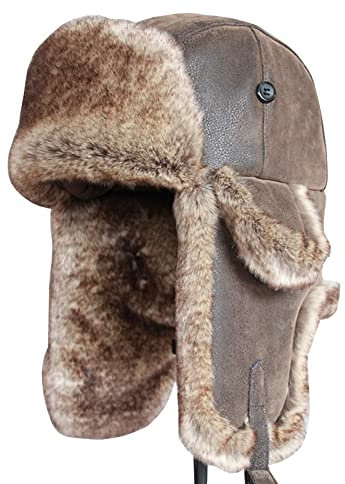 DASJD Fliegermütze Winter, Unisex Wintermütze Trappermütze Warme, Winddicht Bomber Hut, Kunstfell Russische Mütze für Skaten Snowboarden Radfahren,A,XL(Above 60cm)