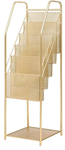 GLigeT Prospektständer Modernes Boden-Bücherregal, einfaches Regal, Zeitungsregal, Boden-Zeitungsständer, Schmiedeeisen, kleines Bücherregal, Gold zeitschriftenständer
