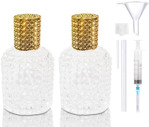 XUSSMM 2 Stücke Parfümzerstäuber Nachfüllbar, Ananas Parfum Flakon leer, Portable Sprühflasche für Damen und Herren mit Parfum Zerstäuber、Trichte und Kappen für Parfüm, Reisen, Kosmetik (30ml, Gold)