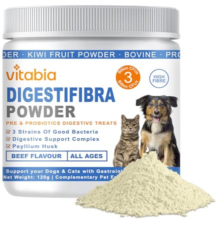 DigestiFibra Powder for Dogs & Cats – Natural Fibre Powder Supplement for Gut Health, Anal Glands & Scooting Relief – Prebiotic & Probiotic Digestive Treats – Fibre Supplement for Dogs & Cats