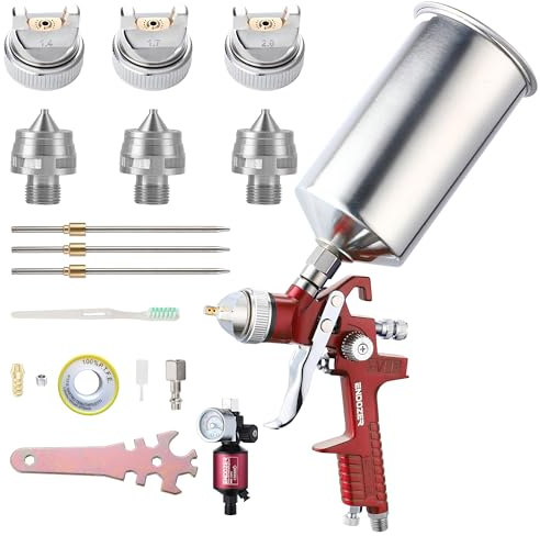ENDOZER Pistola a spruzzo professionale HVLP con alimentazione a gravità con ugelli da 1,4 1,7 2,0 mm, pistola per vernice con tazza in alluminio da 1000 cc per vernice auto, pittura murale,