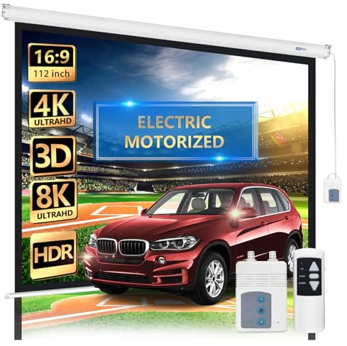 LopBast Screen 112 Motorized Projector Screen - Indoor and Outdoor Movies Screen 112 inch Electric 16:9