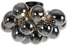 Qazqa Smart led Art Deco Deckenleuchte, Deckenlampe - Uvas - Schwarz mit Rauchglas, 2700K, warmweiß, dimmbar, 4-flammig, 40cm, Ideal als Flur, Küche lampe, Schlafzimmerlampe und Wohnzimmerlampe