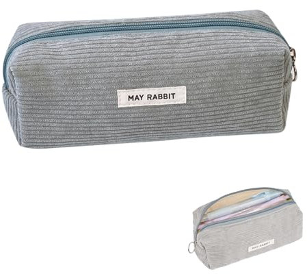 Yeria Deepton Mäppchen Cord Stoff, Teenager Etui Schule, Mäppchen Federmäppchen, Große Speicherkapazität Federmäppchen, Teenager für Schlampermäppchen (Grau)