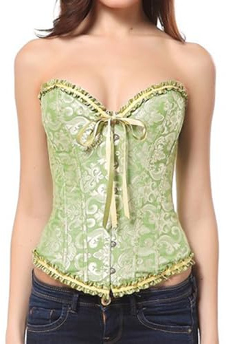 SHEKINI Corset pour femme - Bustier à lacets - En satin - Avec string - Corset sous la poitrine - Corset gainant le ventre - Grande taille, vert, XL