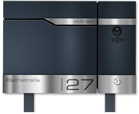 Metzler Standbriefkasten mit Video Türsprechanlage VDM10 2.0 und Zeitungsfach in Anthrazit RAL7016-2-Draht - Edelstahlleisten personalisiert mit individueller Lasergravur, Videosprechanlage Rechts