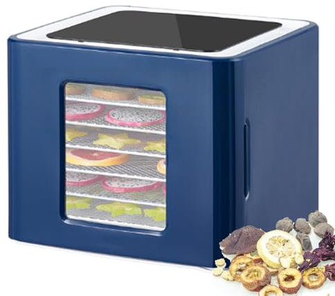 6 Tray Mini Electric Food Dehydrator, Fruit and Meat Dryer Machine, with Digital Adjustable Timer & Temperature Control Food Preserver, LED Touch Control, for Fruit, Meat, Veggies, Pet Snacks blue