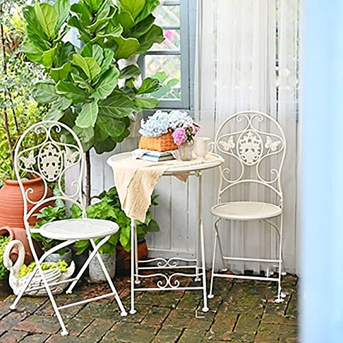 CCKUHN Klapptische und -stühle, Couchtisch aus Schmiedeeisen für den Außenbereich, tragbarer Kleiner runder Tisch im europäischen Retro-Stil für Balkon/Terrasse/Garten (A)