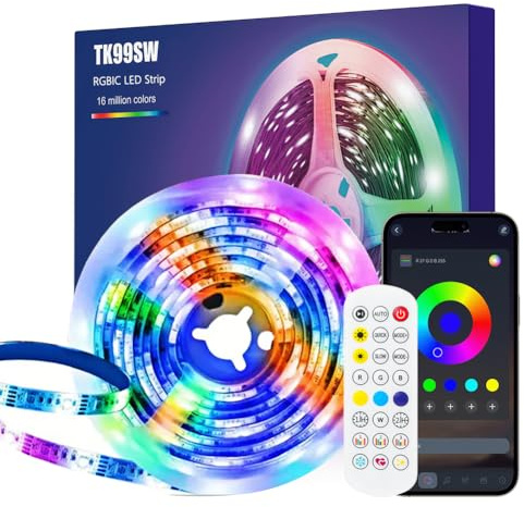 TK99SW RGBIC LED Strip 2m, LED Streifen Steuerbar via App und Fernbedienung, LED TV Hintergrundbeleuchtung for 40 bis 60 zoll TVs, USB Led Eingebaut-IC Beleuchtung für TV, PC, Deko, Party