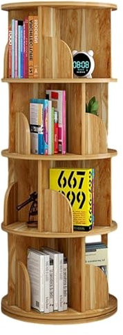 HEIDOUOZ Drehbares Bücherregal, Drehregal Holzregal, 4-stufiges Lagerregal, um 360 Grad drehbar, stehend, Aufbewahrungsorganisator, Wohnzimmer, Schlafzimmer, Aufbewahrung(Brown)