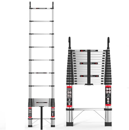 Telescopic Ladder, Portable Heavy Duty Stainless Steel Roof Ladder Adjustable Extendable Height, Max Load150kg/330lb for Home, Attic Access, Warehouse Work (5m (16.5ft))
