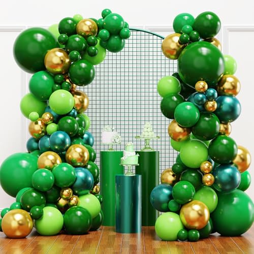 YMSZ Grünes Ballonbogen-Set, 136 Stück, Metallic Grün & Gold, perfekt für Geburtstag, Babyparty, St. Patrick's Day, Dschungelsafari, Unisex Erwachsene & Kinder