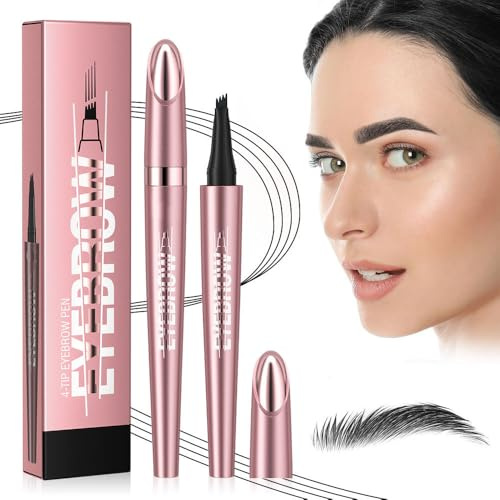 2025 Neu Magischer Augenbrauenstift Wasserfest, 3D Microblading Augenbrauenstift Dunkelbraun Eyebrow Pencil mit 4 Gabelspitze Applikator, Erzeugt Mühelos Natürlich Aussehende Brauen (4#-Schwarz)