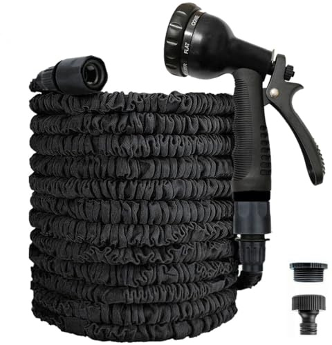 Expandable Garden Hose 50ft, Hosepipes for Garden, Retractable Hose Pipe Flexible Stretch Water Hoses for Home Lawn Car with 8 Function Professional Expanding Hoses 15m (50ft, Black)