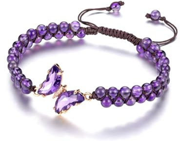 JOVIVI Healing Crystal Butterfly Bracelet Jewellery Gifts For Women,Natural Gemstone Adjustable Double Layered Beaded Bracelet for Ladies Girls Mum Birthday