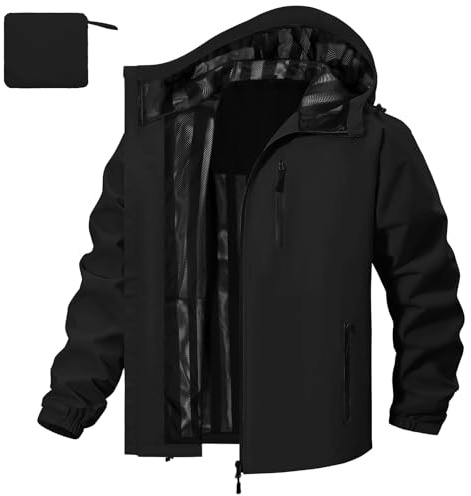 FemiChic Regenjacke Herren Wasserdicht Atmungsaktiv Outdoor Fahrrad Dünne Ultraleichte Wanderjacke für Rain Camping Sommer Leichte Jacke(Schwarz,XXL)
