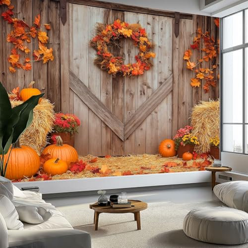 Fototapete Kinderzimmer B200 x H140 cm, Holztextur Holztür Kürbis Fototapete Wandbild Babyzimmer - Gelb Wanddekoration Tapeten für Kindertapete - Vliestapete Wandtapete Tapete 3D Effekt