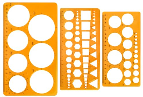 3 Stück Kreis Schablone Vorlage, Kreisschablone zum Zeichnen, Digitale Schablonen Lineale, Quilling Schablone für Schule, Geometrisches Zeichnen, Architekturtechnik (Transparent Orange)