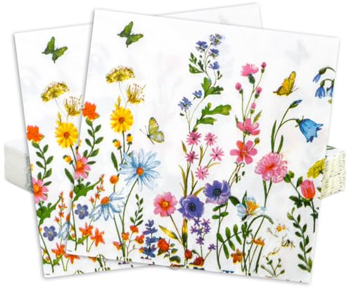 40 Servietten Frühling Sommer Servietten Blumen Schmetterling - Papierservietten Bunte Servietten für Frühling Geburtstage Gartenparty Hochzeiten Feiern