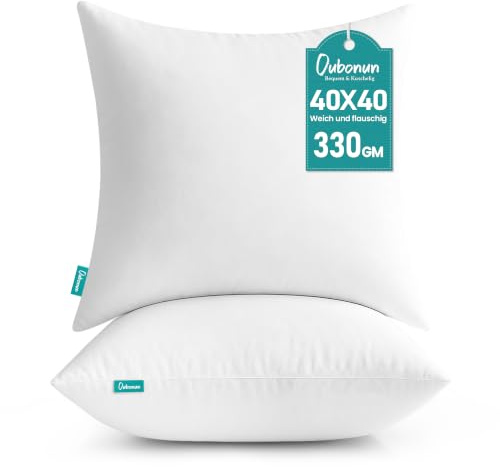 Oubonun Kissenfüllung 40 × 40 cm – 2er-Set | Weiche, bauschige Innenkissen mit Mikrofaser-Bezug und 3D-Polyesterfüllung für Dekokissen, Sofakissen – maschinenwaschbar