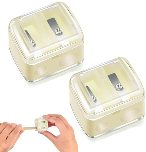 QEDBOJE 2 Stück Universal Makeup Sharpener, Kosmetikspitzer, Präzisionsklingen, Handlich für Unterwegs, Anspitzer für Kajalstifte, Augenbrauenstift, Lippenkonturenstift, Eyeliner (Weiß)