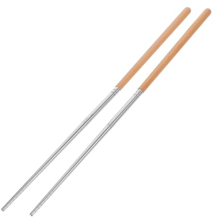 BUGUUYO Bacchette da Cucina Lunghe Acciaio Inox con Manico Legno Resistenti Al Calore e Antiscivolo per Hot Pot Frittura e Utilizzo Multifunzionale Cucina