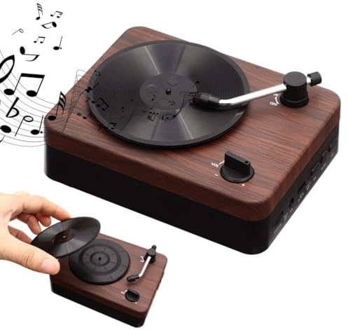 Tourne-disque vintage grain de bois 5.0 avec haut-parleurs stéréo, lecteur vinyle portable avec carte TF et support auxiliaire