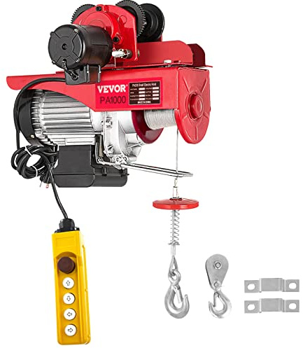 VEVOR Polipasto Eléctrico, Montacargas Eléctrico con Carretilla Eléctrica, Capacidad de 1000 kg, Polipasto Eléctrico de Acero Cabrestante Eléctrico Cable Eléctrico con Mando a Distancia
