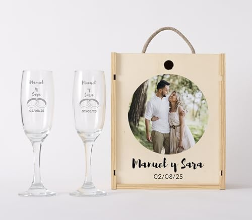 NANNUK | Copas De cava Personalizadas De Cristal | Regalos Para Mujer Y Hombre | Copas De cava Grabadas | Regalo Dia de la Madre (Alianzas, CREA TU COPA 2 COPAS)
