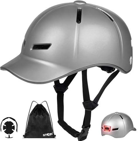 NTGBV Bike Helmet Adult Men/Women-USB Rechargeable RearLight CPSC/ASTM Cert 2Removable Liners Adjustable Lightweight Baseball Cap Style for Youth Road&Commute Biking Skating Scooter Titanium Gray XL