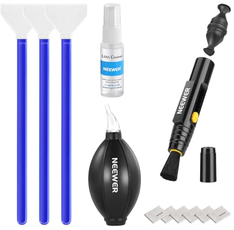 NEEWER 12 in1 Kameralins Rengöringssats för Surfplatta, 1 Linsmarkör+1 Luftblåsare + 1 Rengöringsspray + 3 24 mm Full Frame Sensordynor + 6 Rengöringsdukar, HM-49