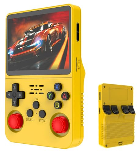 R36s Rétro Console De Jeu Portable, Plus De 40 000 Jeux Classiques 3,5 Pouces IPS Écran Rétro Console De Jeu pour Enfants Cadeau De Noël pour Adultes Portable Game Stick-Yellow||64G