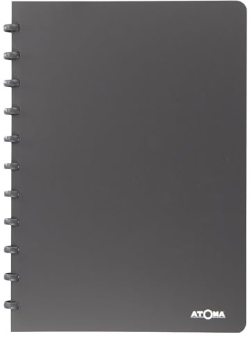 Atoma - A4 Ringbuch - 72 abtrennbare Blätter (144 Seiten) mit Rand - Deckblatt aus recyceltem Polypropylen (Grau - 5x5mm kariert)