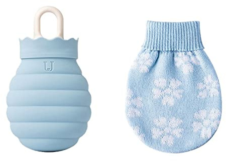 JINGYAN Bouillottes 1 PC Sac à eau chaude en silicone micro-ondes vivant gel hiver la main bouteille chaleureuse chaleur chauffage de silice bouteilles couvre-tricot(Blue)