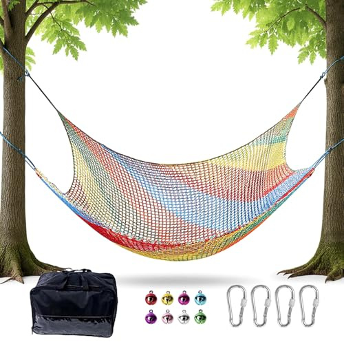 Mlijzard Double Layer Climbing Net 9.8'×9.8',Heavy Duty Safety Cargo Net for Indoor Play Areas,Outdoor Activity Bases,Resting Platforms,and Party Decorations (colorful)